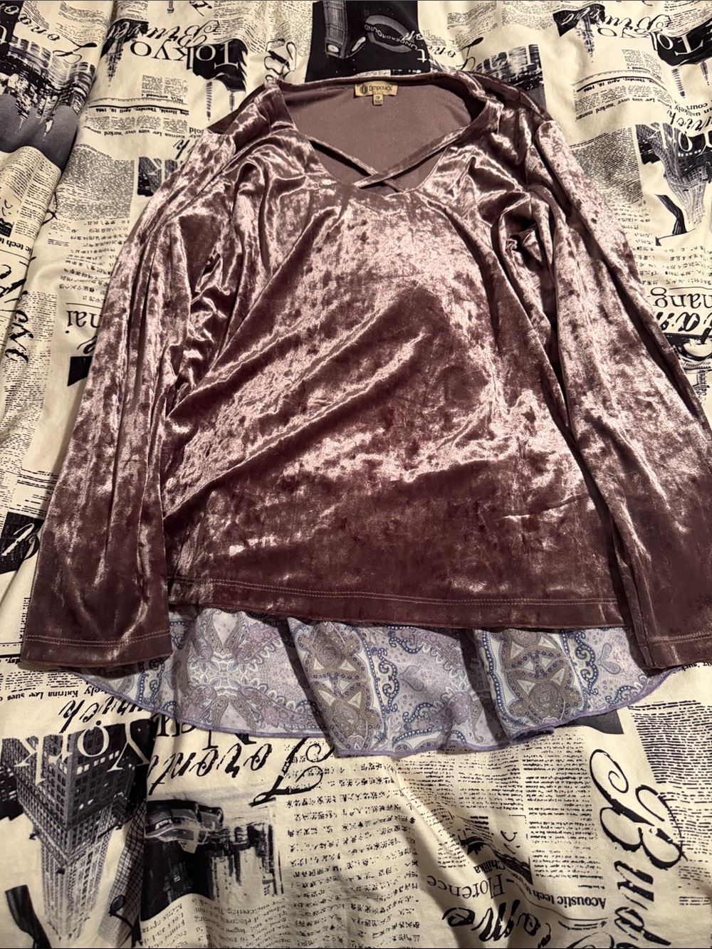 Lila Rose Mauve Velvet Long-Sleeve V-Neck Top